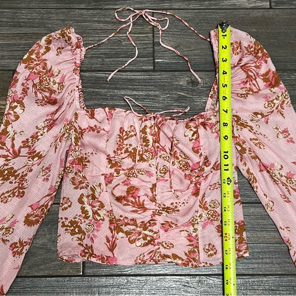 NWT $98 Free People Hilary Printed Top Size Small Pink Combo Smocked Back Blouse - Picture 11 of 16